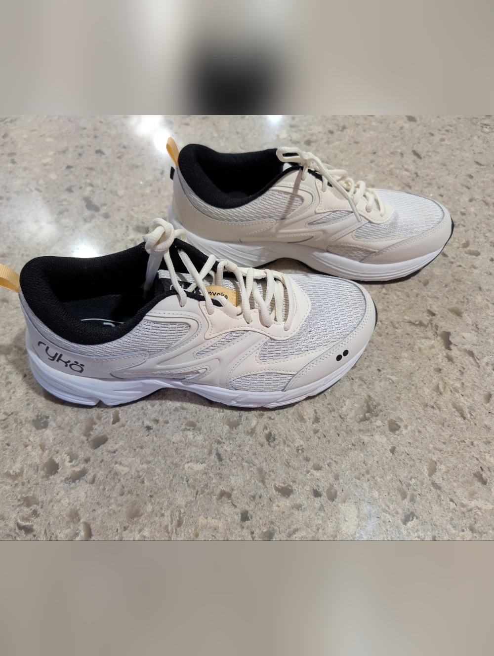 Ryka Cream, Black & Yellow Supportive Walking Sneakers. Wide. New Without Tags.